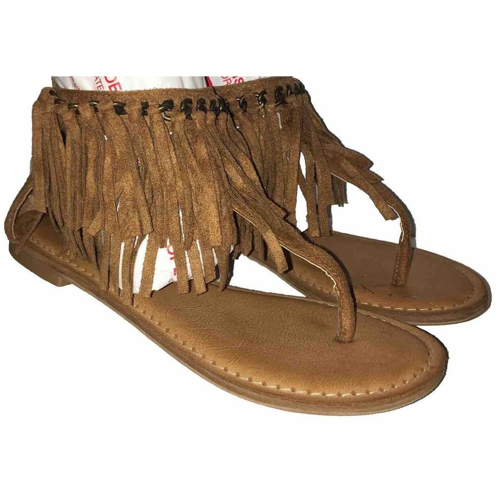 NOT RATED WOMEN'S SANDALS 6.5 Chestnut Brown FRINGE ANKLE GLADIATOR Grunge Boho